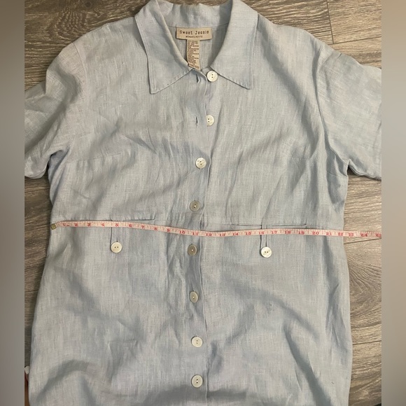 Sweet Jessie Women’s Petite 1X Light Blue Button Down Shirt Dress 100% Linen - Picture 8 of 13